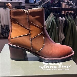 Spring Step Two-Tone Brown & Tan Leather Ankle Bootie